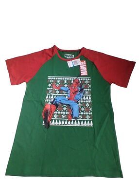 Marvel Spider-Man Green & Red Graphic Holiday Christmas Shirt 10/12 New